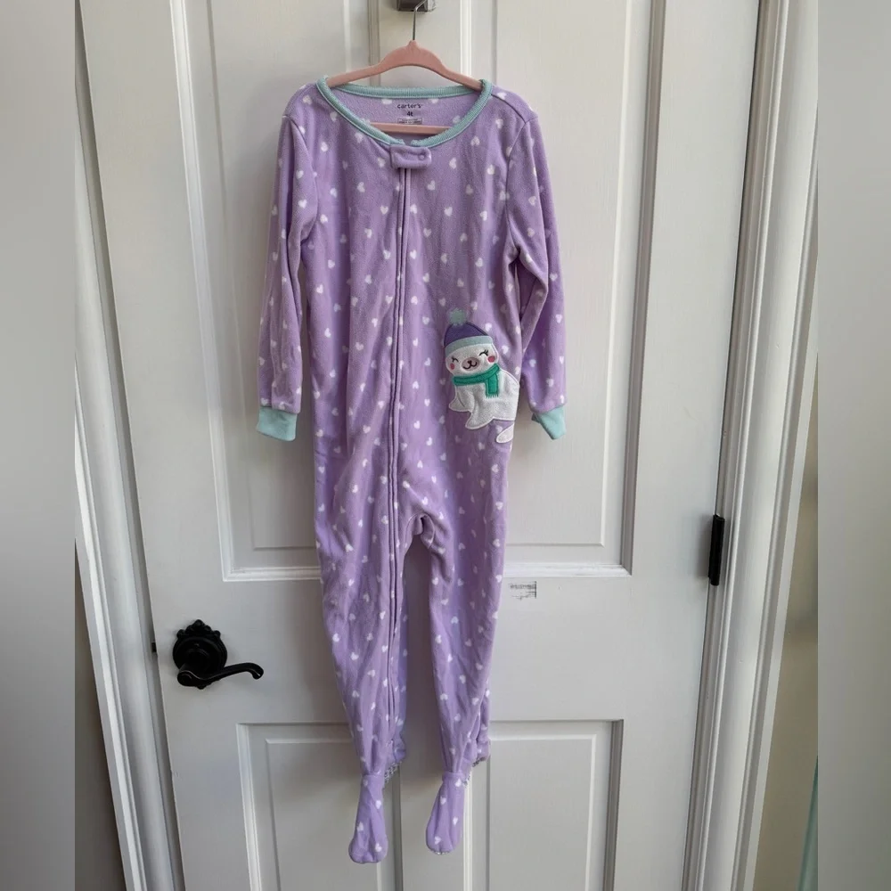 NWOT Carter's 4T Girls Lavender Polka Dot Onesie Footie Pajamas